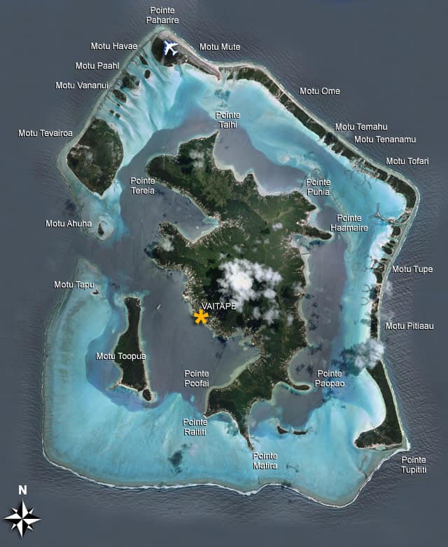 Bora Bora Island Map - Help to orient yourself with this Tahitian island in the South Pacific with overwater bungalows.