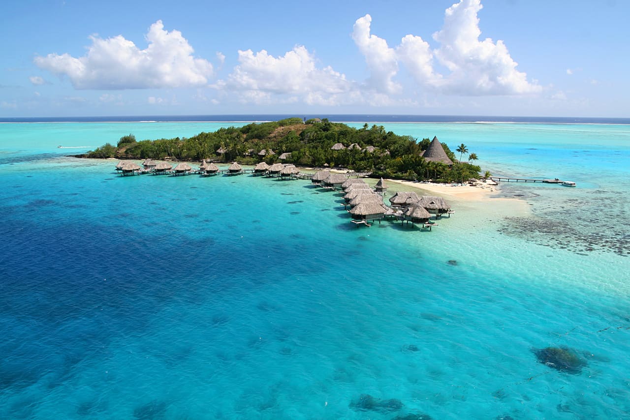 Aerial view of the Sofitel Private Island Resort in Bora Bora