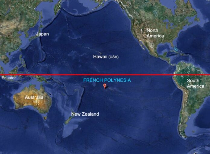 Map of the world showing the location of French Polynesia