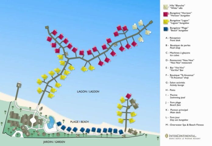 Hotel map of the InterContinental Le Moana in Bora Bora.