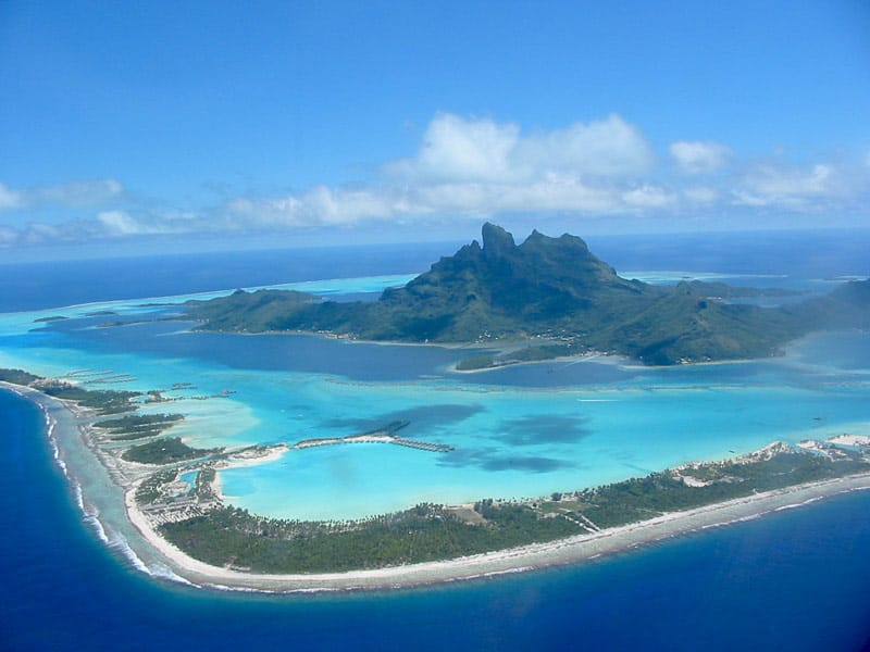 Mount Otemanu Bora Bora aerial view.