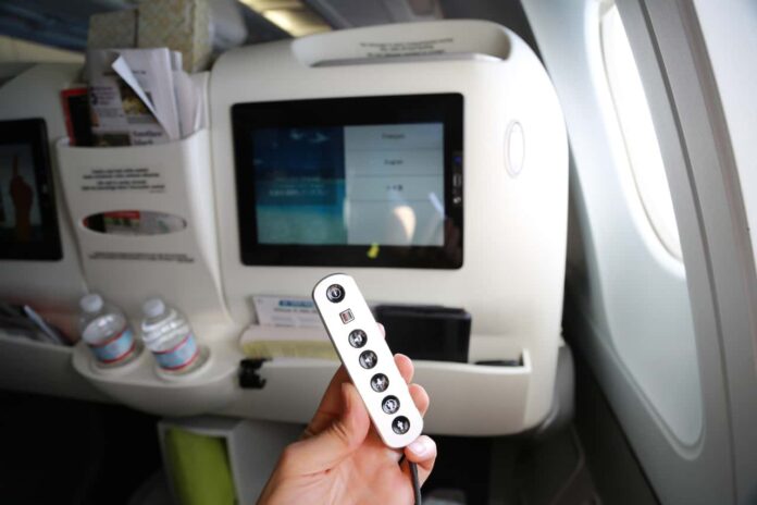 In-flight entertainment remote control.