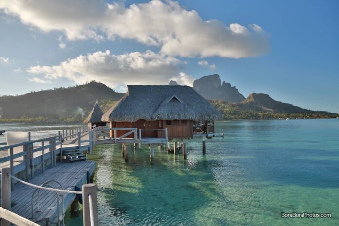 Overwater bungalow at the Sofitel Private Island resort in Bora Bora.