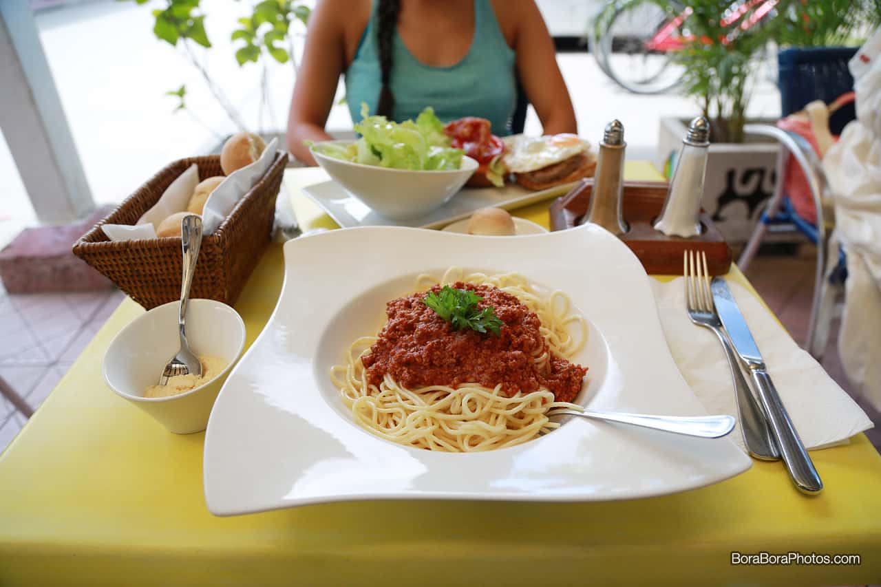 Spaghetti Bolognaise served at Aloe Cafe in Bora Bora.