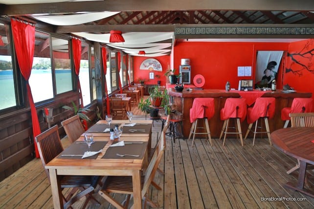 Red walls are an Asian influence view of the restaurant Tiki Bar | boraboraphotos.com
