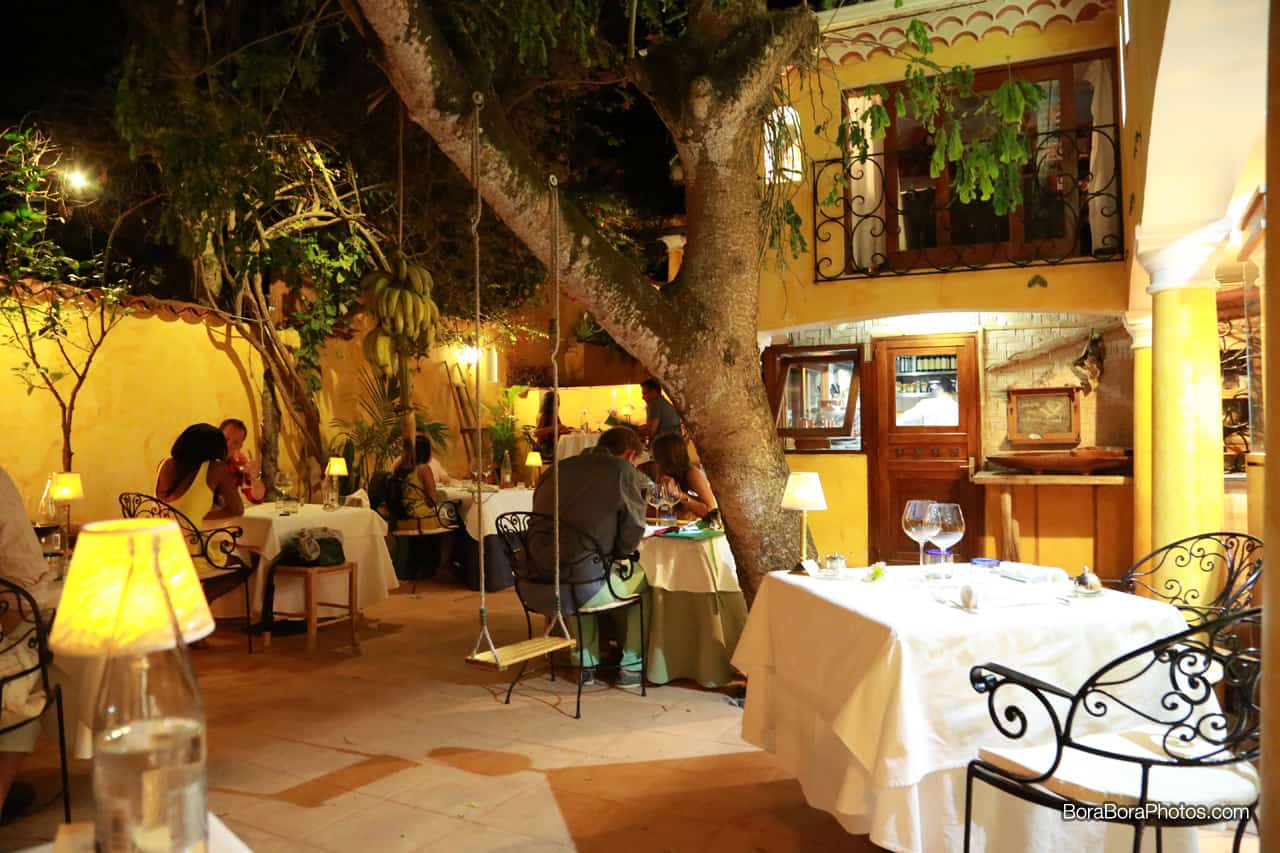 La Villa Mahana restaurant in Bora Bora private dining on the patio.