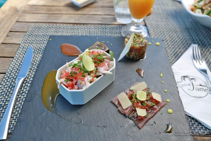 Fresh tuna served 4 ways Polynesian Plate by le St James.