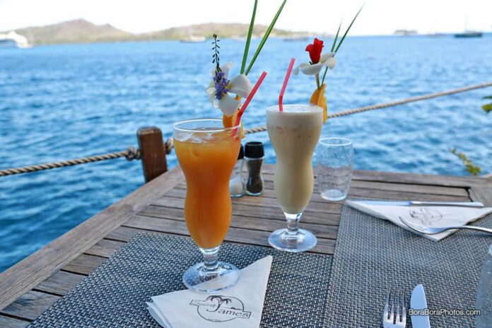 Polynesia Mai Tai and Pina Colada drinks on a table at St James Restaurant.