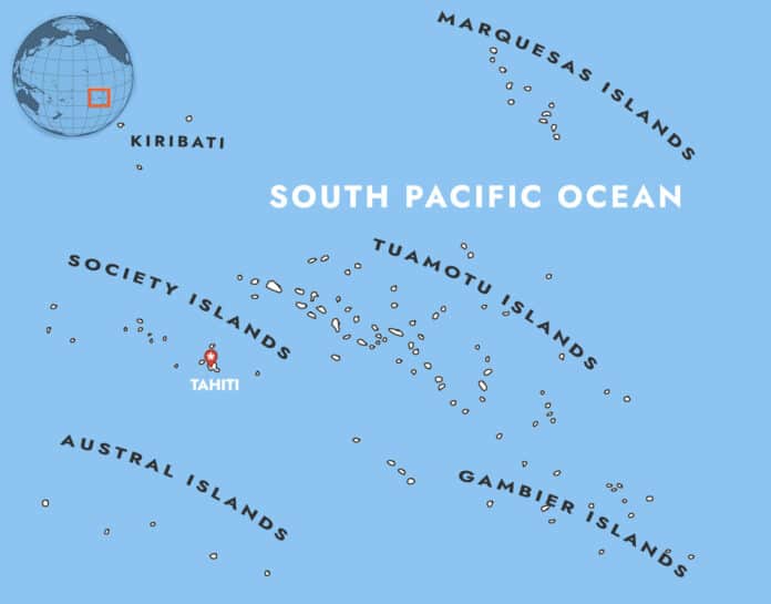 Graphic illustrating the 118 islands of French Polynesia.